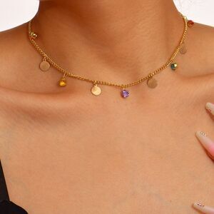 5/$25 Gold Color Chain Multi Color Crystal and Charm Necklace